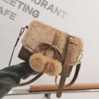 Fluffy Pom Pom Accent Crossbody Bag Khaki - One Size
