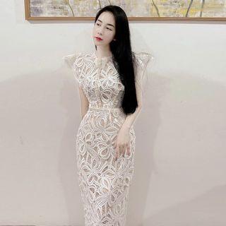 Cap-sleeve Midi Lace Bodycon Dress