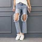 Cutout-knee Boot-cut Jeans