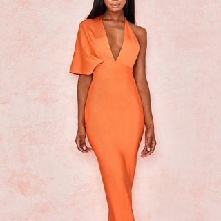 Elbow-sleeve Open Back Maxi Sheath Dress
