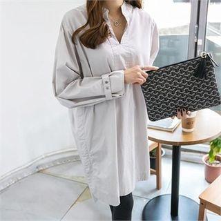 Long-sleeve Open-placket Cotton Dress