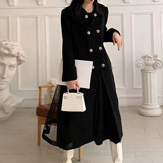 Mesh Overlay Double-breasted Coat