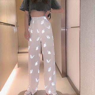 Neon Butterfly Print Wide-leg Pants