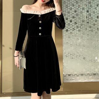 Ruffled-trim Off-shoulder Dress