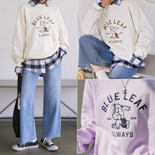 Letter-embroidered Pastel-color Sweatshirt