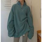 Turtleneck Long-sleeve Plain Zip Sweatshirt