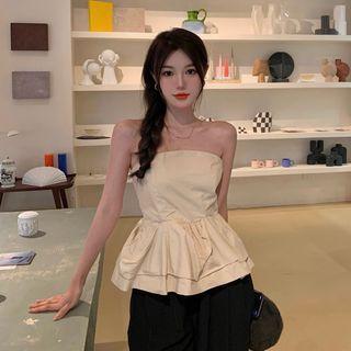 Strapless Peplum Top Almond - One Size