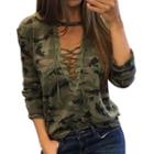 Lace Up Front Camo Long Sleeve T-shirt