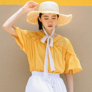 Crochet Panel Short-sleeve Blouse