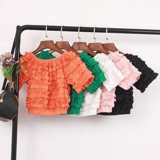 Ruffle Trim Off-shoulder Short-sleeve Crop Top