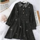 Sequined-collar Glitter Mini Dress Black - One Size