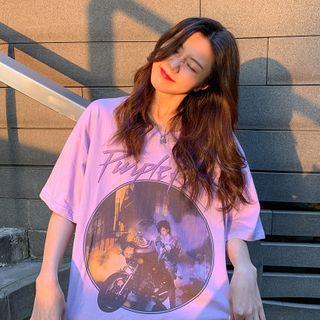 Oversize Elbow Sleeve Print T-shirt