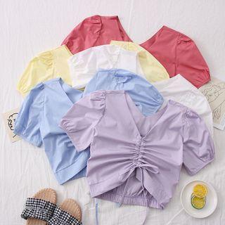 Drawstring V-neck Crop Blouse