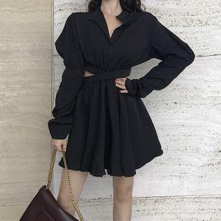 Long-sleeve Cutout Shirt Dress