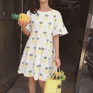 Pineapple Print Short-sleeve Dress