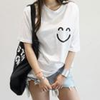 3/4-sleeve Smile Print T-shirt