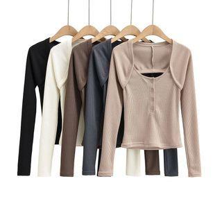 Mock Two-piece Waffle Knit Top