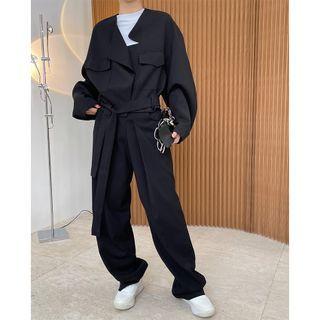 Plain Tie-strap Cropped Jacket