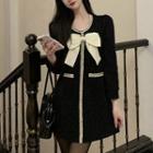 Puff-sleeve Bow Glitter A-line Dress