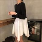 Long-sleeve Color Block Asymmetric Ruffled Mini Dress As Shown In Figure - One Size