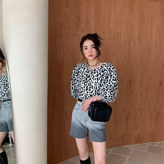Balloon-sleeve Leopard Print Top