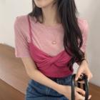 Short-sleeve Plain T-shirt / Twisted Camisole