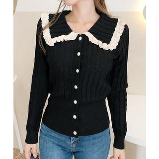 Contrast-frill Collar Cardigan