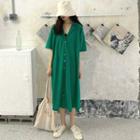 Color Buttoned Loose-fit Short-sleeve Dress
