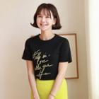 Letter Embroidery Short-sleeve Cotton T-shirt
