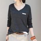 Mock Two-piece Long-sleeve T-shirt Melange Black - One Size