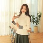 Turtle-neck Contrast-cuff Knit Top