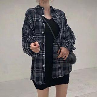 Set: Plaid Shirt + Strappy Mini Sheath Dress