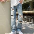 Distressed Zip-accent Bootcut Jeans