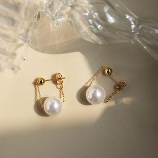 Faux Pearl Chained Dangle Earring 1 Pair - S925silver - One Size