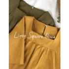 Square-neck Shirred Linen Blend Blouse