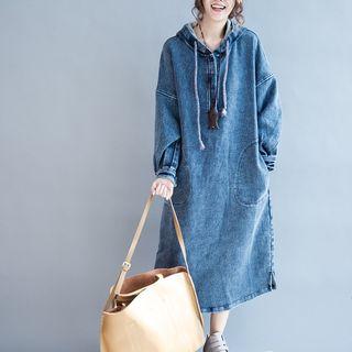 Denim Long-sleeve Hooded Dress