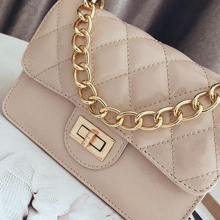 Twist Lock Quilted Patent Crossbody Bag