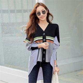 Stripe Shirt Panel Back Cardigan