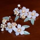 Set Of 7: Wedding Flower Faux Pearl Hair Stick + Hair Clip + Dangle Earring Set Of 7 - White - One Size