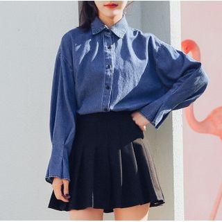Houndstooth Tie-neck Denim Shirt