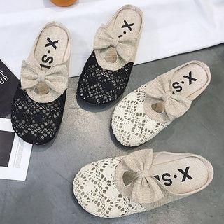 Lace Panel Closed Toe Bow Slide Sandals