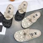 Lace Panel Closed Toe Bow Slide Sandals