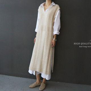 Wool Blend Rib-knit Long Vest Dress