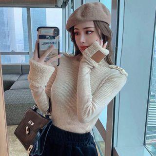 Fleece Panel Ribbed Knit Top