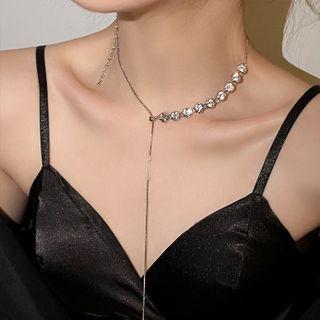 Rhinestone Alloy Y Necklace Silver - One Size