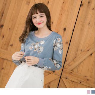 Long Sleeve Rose Print Top