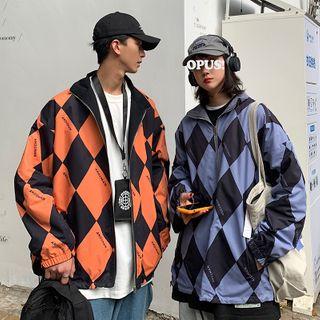 Couple Matching Argyle Print Zip Jacket