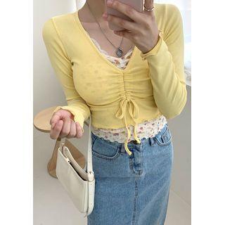 V-neck Drawcord Crop Top
