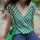 Checkerboard Sweater Vest Green - One Size