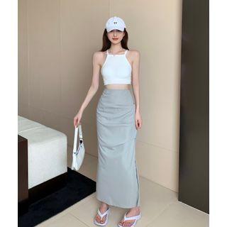 Plain Cropped Camisole Top / High-waist Plain Skirt